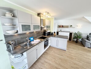 Fridge, microwave, oven, dishwasher