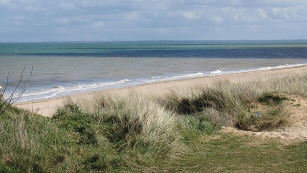A beach with a sandy shore and grassy dunes. - Pet friendly home in St. Marcouf De L'Isle (St. Marcouf De L'Isle)