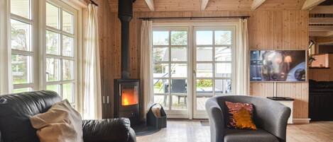 Televisión, chimenea, consola de videojuegos y reproductor de DVD