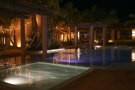 2 outdoor pools, open 10:00 AM to 11:00 PM, sun loungers