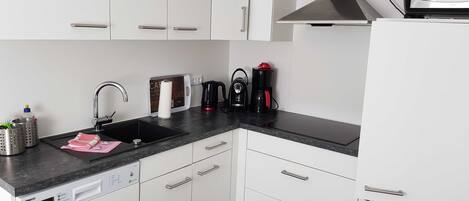 Fridge, microwave, oven, dishwasher