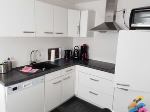 Fridge, microwave, oven, dishwasher