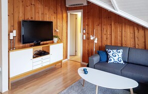 Televisión, chimenea y estéreo 