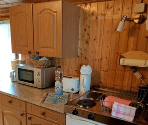 Fridge, microwave, coffee/tea maker, electric kettle