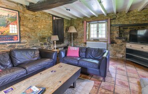 Télévision, cheminée, lecteur de DVD, table de tennis de table