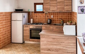 Fridge, stovetop, coffee/tea maker