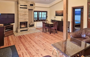 TV, fireplace