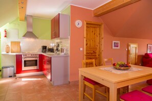 Fridge, microwave, oven, coffee/tea maker