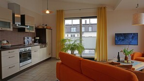 Fridge, oven, dishwasher, high chair
