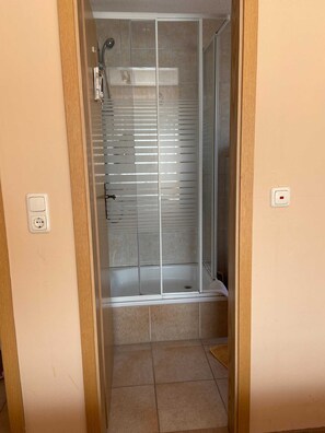 Ducha, secador de pelo, toallas y papel higiénico