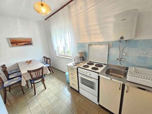 Fridge, oven, stovetop, cookware/dishes/utensils