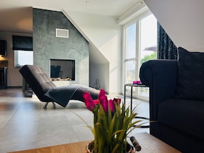 TV, fireplace
