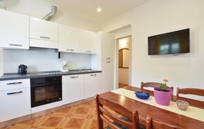 Fridge, stovetop, dishwasher, coffee/tea maker