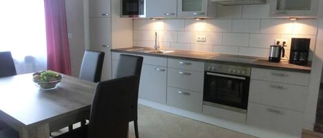 Fridge, microwave, oven, dishwasher