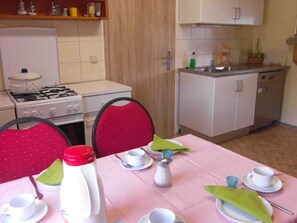 Fridge, microwave, oven, dishwasher