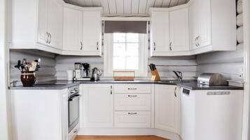 Frigorifero, piano cottura, lavastoviglie, macchina per tè/caffè