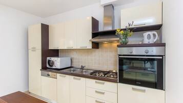 Fridge, microwave, stovetop, dishwasher