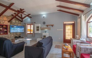 Televisión, chimenea, reproductor de DVD y tenis de mesa 