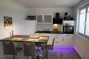Fridge, microwave, oven, dishwasher