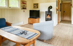 Una televisión, una chimenea
