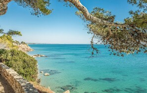 Un paysage côtier caractérisé par une eau turquoise cristalline, des falaises rocheuses et une végétation luxuriante.