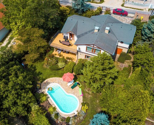 Holiday home with pool and view to Lake Balaton for families