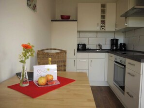 Fridge, oven, dishwasher, coffee/tea maker