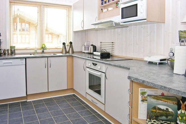 Fridge, stovetop, dishwasher, coffee/tea maker