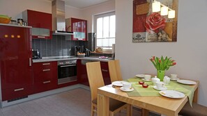 Fridge, oven, dishwasher, high chair