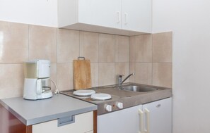 Frigorífico, placa de cocina, cafetera o tetera y utensilios de cocina
