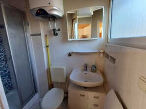 Shower, soap, toilet paper
