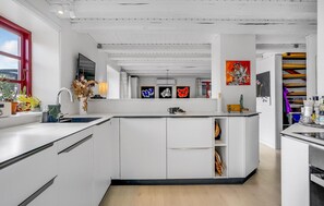 Kjøleskap, kokeplater, oppvaskmaskin og kaffetrakter/tekoker