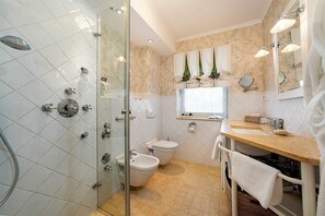 Douche, séchoir à cheveux, bidet, serviettes fournies