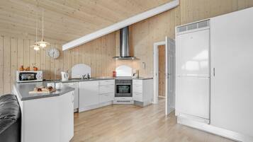 Fridge, stovetop, dishwasher, coffee/tea maker