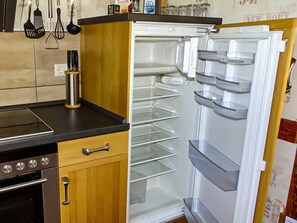 Fridge, microwave, oven, high chair