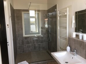 Dusche, Haartrockner, Handtücher, Seife