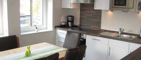 Fridge, microwave, oven, dishwasher