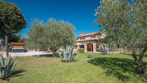 A house with a swimming pool, surrounded by a well-maintained lawn and large agave plants. - Awesome home in Porec (Porec)