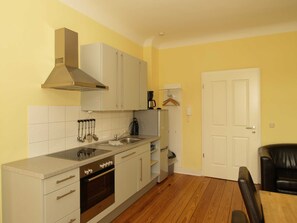 Fridge, oven, dishwasher, coffee/tea maker