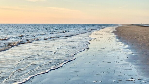 A beach with waves gently lapping onto the shore.