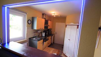 Fridge, microwave, dishwasher, high chair