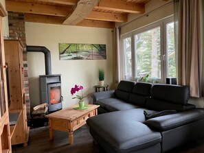 Una televisión, una chimenea