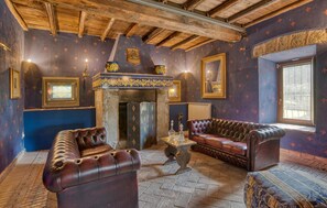 Una televisión, una chimenea, un reproductor de DVD