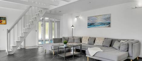 Fireplace, DVD player, foosball