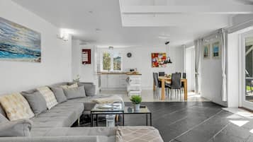 Fireplace, DVD player, table football