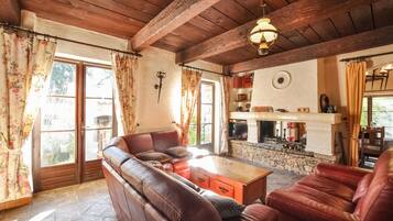 Télévision, cheminée, lecteur de DVD