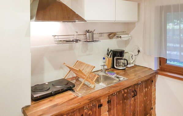 Frigorífico, microondas, placa de cocina y cafetera o tetera