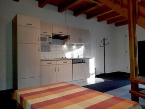 Fridge, microwave, dishwasher