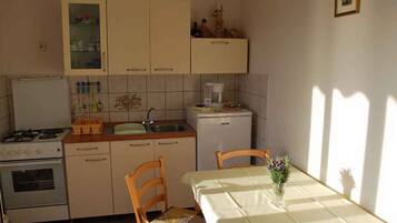 Fridge, oven, stovetop, coffee/tea maker