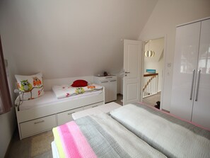 2 bedrooms, in-room safe, iron/ironing board, travel cot
